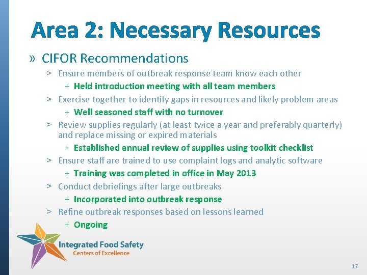 Area 2: Necessary Resources » CIFOR Recommendations ˃ Ensure members of outbreak response team