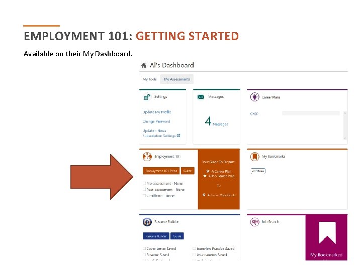 EMPLOYMENT 101: GETTING STARTED Available on their My Dashboard. 