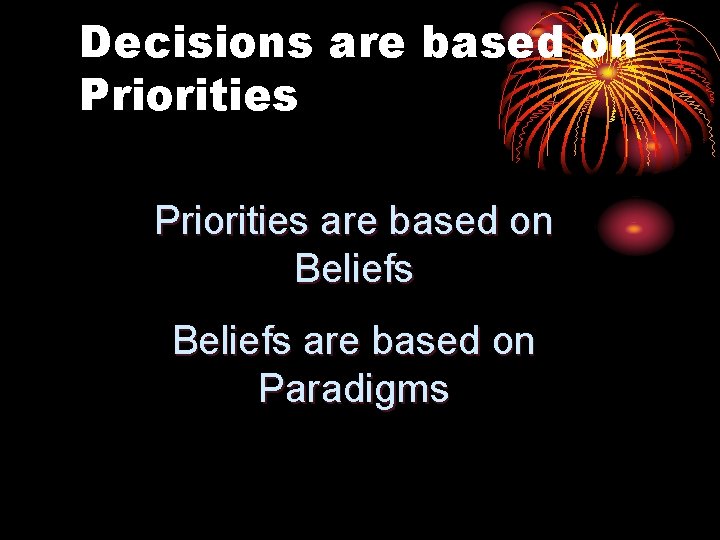 Decisions are based on Priorities are based on Beliefs are based on Paradigms 