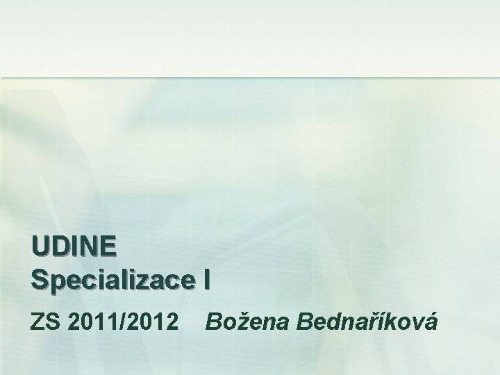 UDINE Specializace I ZS 2011/2012 Božena Bednaříková 