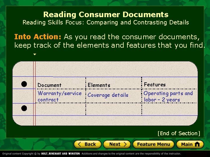 Reading Consumer Documents Reading Skills Focus: Comparing and Contrasting Details Into Action: As you Reading Consumer Documents Reading Skills Focus: Comparing and Contrasting Details Into Action: As you