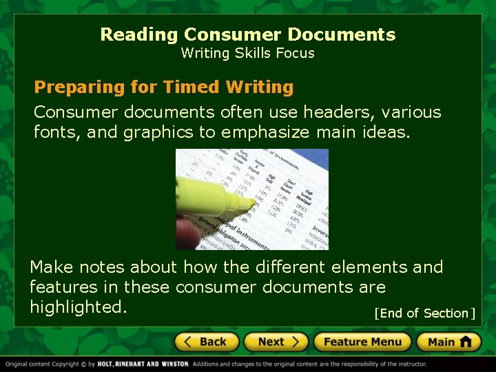 Reading Consumer Documents Writing Skills Focus Preparing for Timed Writing Consumer documents often use Reading Consumer Documents Writing Skills Focus Preparing for Timed Writing Consumer documents often use