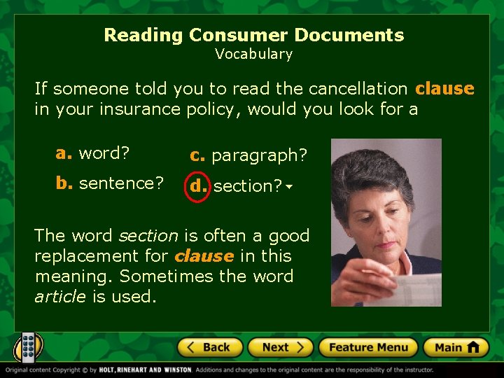 Reading Consumer Documents Vocabulary If someone told you to read the cancellation clause in Reading Consumer Documents Vocabulary If someone told you to read the cancellation clause in