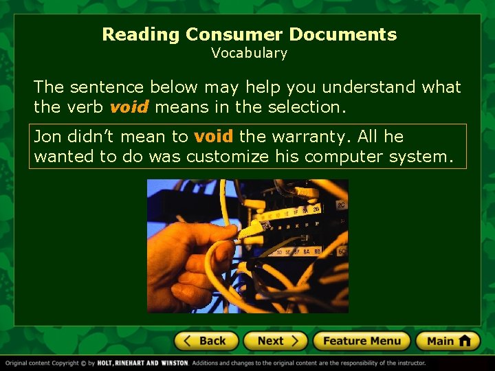 Reading Consumer Documents Vocabulary The sentence below may help you understand what the verb Reading Consumer Documents Vocabulary The sentence below may help you understand what the verb