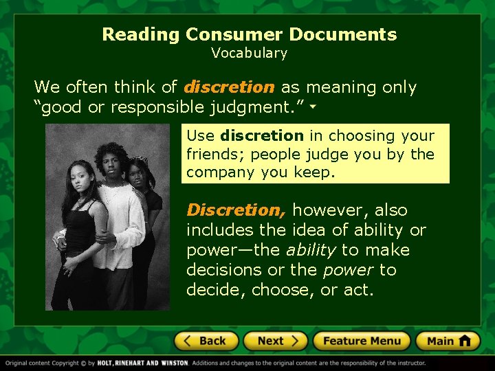 Reading Consumer Documents Vocabulary We often think of discretion as meaning only “good or Reading Consumer Documents Vocabulary We often think of discretion as meaning only “good or