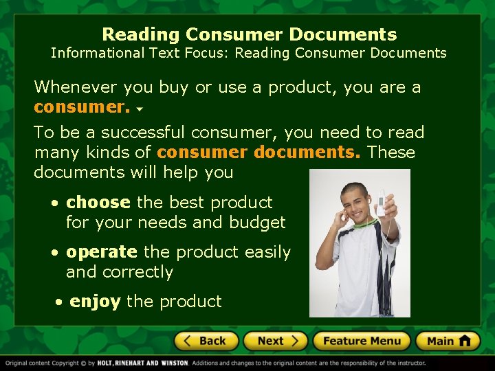 Reading Consumer Documents Informational Text Focus: Reading Consumer Documents Whenever you buy or use Reading Consumer Documents Informational Text Focus: Reading Consumer Documents Whenever you buy or use