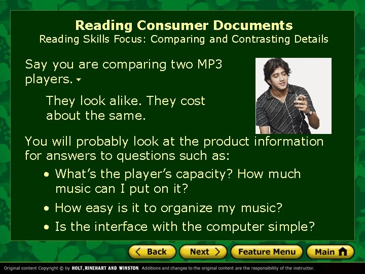 Reading Consumer Documents Reading Skills Focus: Comparing and Contrasting Details Say you are comparing Reading Consumer Documents Reading Skills Focus: Comparing and Contrasting Details Say you are comparing