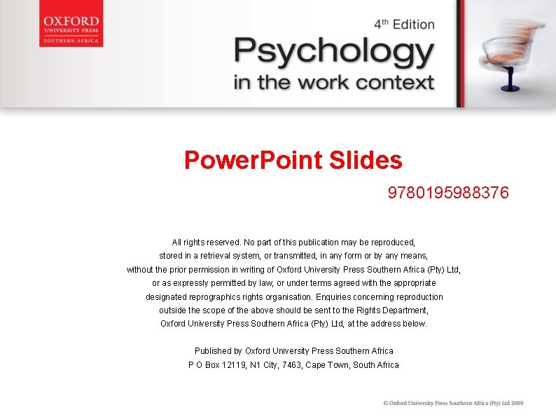 Power. Point Slides 9780195988376 All rights reserved. No part of this publication may be