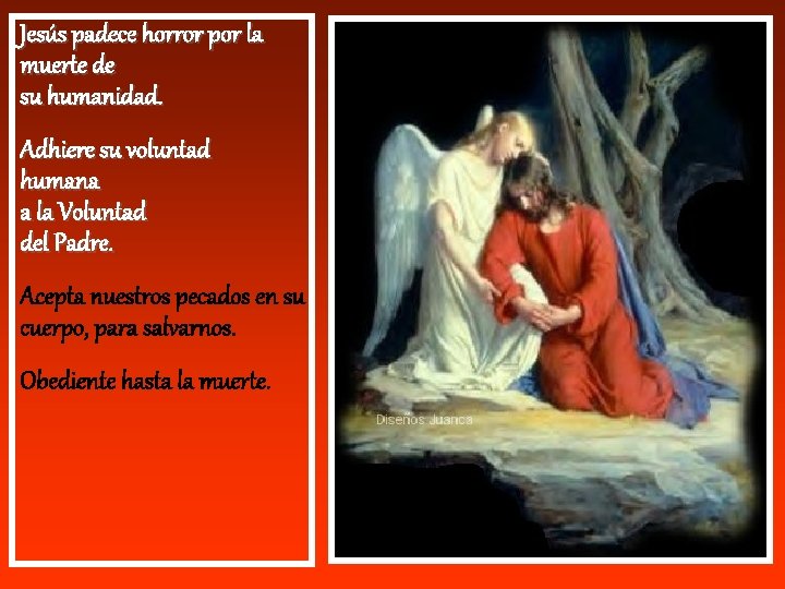 Jesús padece horror por la muerte de su humanidad. Adhiere su voluntad humana a Jesús padece horror por la muerte de su humanidad. Adhiere su voluntad humana a