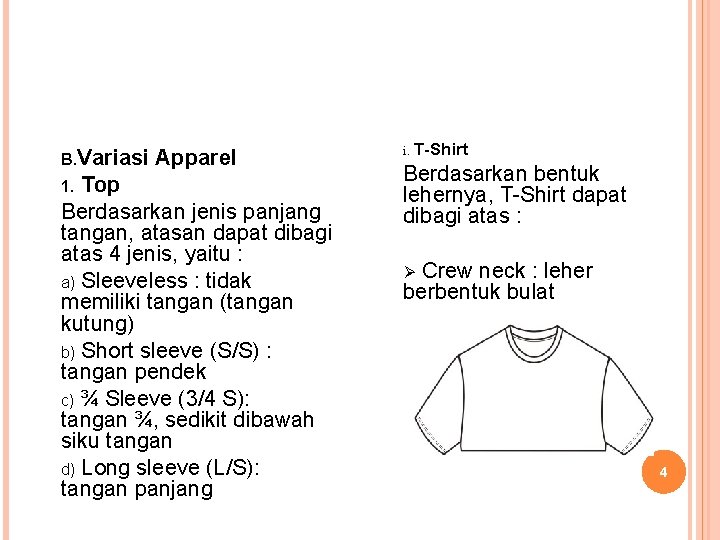 B. Variasi Apparel 1. Top Berdasarkan jenis panjang tangan, atasan dapat dibagi atas 4