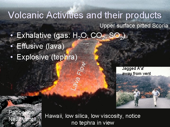 Volcanic Activities and their products Upper surface pitted Scoria Jagged A'a' away from vent