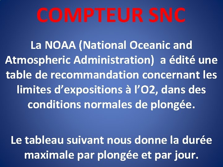 COMPTEUR SNC La NOAA (National Oceanic and Atmospheric Administration) a édité une table de