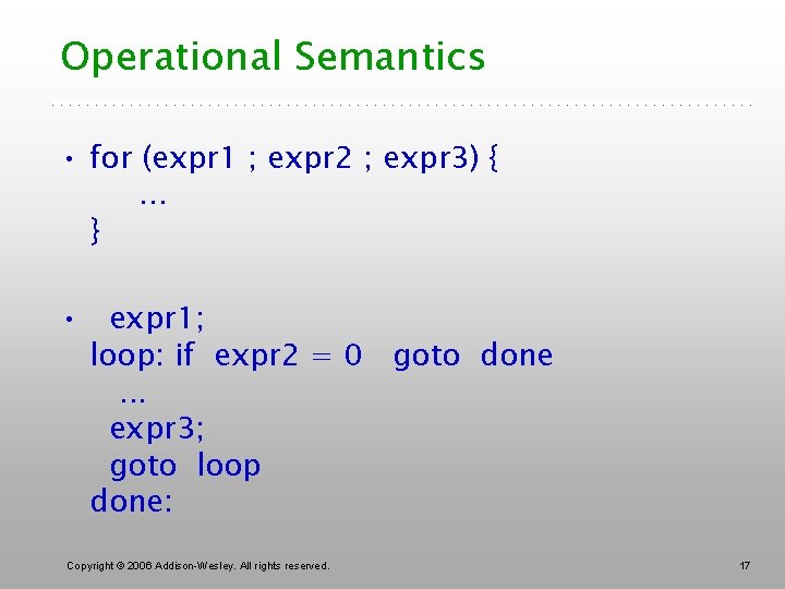 Operational Semantics • for (expr 1 ; expr 2 ; expr 3) {. .