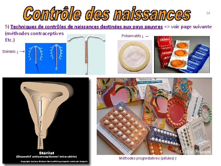 34 5) Techniques de contrôles de naissances destinées aux pays pauvres => voir page