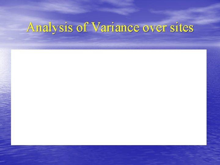 Analysis of Variance over sites 