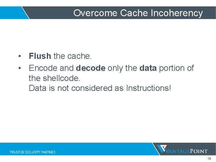 Overcome Cache Incoherency • Flush the cache. • Encode and decode only the data Overcome Cache Incoherency • Flush the cache. • Encode and decode only the data
