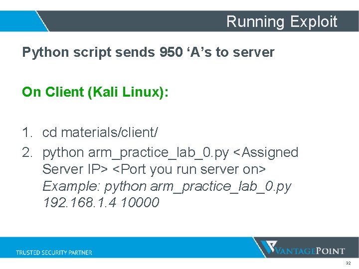 Running Exploit Python script sends 950 ‘A’s to server On Client (Kali Linux): 1. Running Exploit Python script sends 950 ‘A’s to server On Client (Kali Linux): 1.