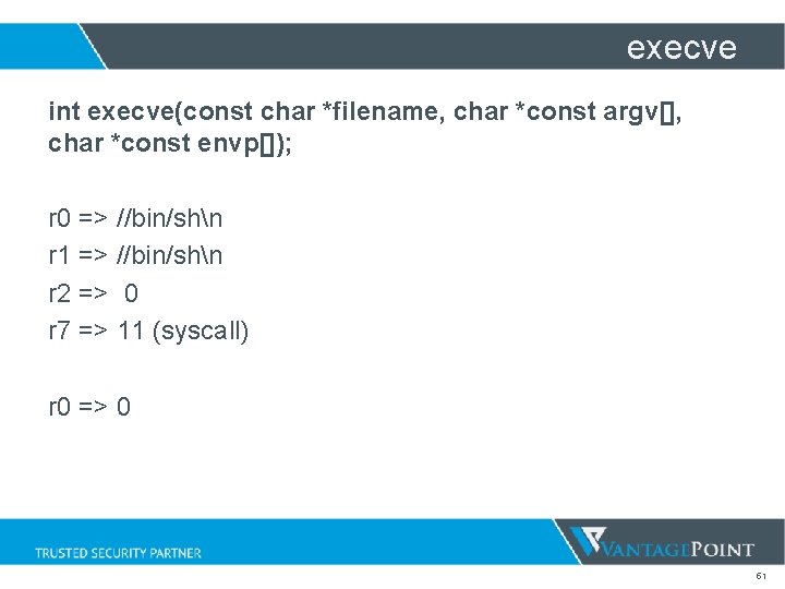 execve int execve(const char *filename, char *const argv[], char *const envp[]); r 0 =>
