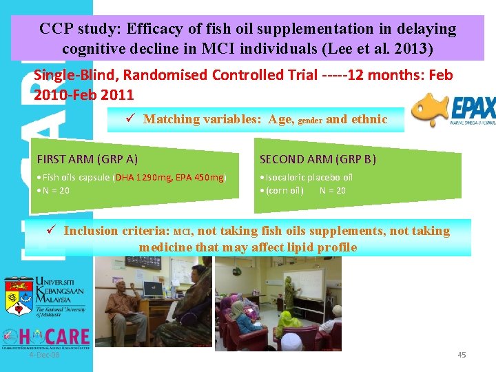 CCP study: Efficacy of fish oil supplementation in delaying cognitive decline in MCI individuals