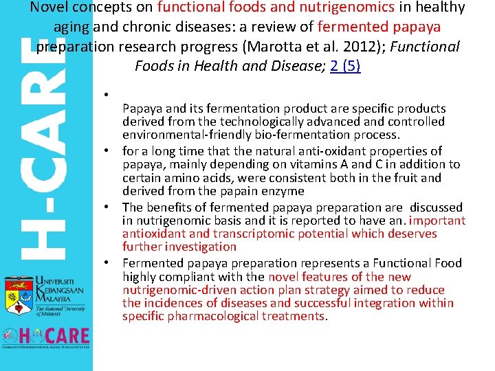 Novel concepts on functional foods and nutrigenomics in healthy aging and chronic diseases: a
