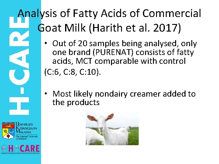 Analysis of Fatty Acids of Commercial Goat Milk (Harith et al. 2017) • Out