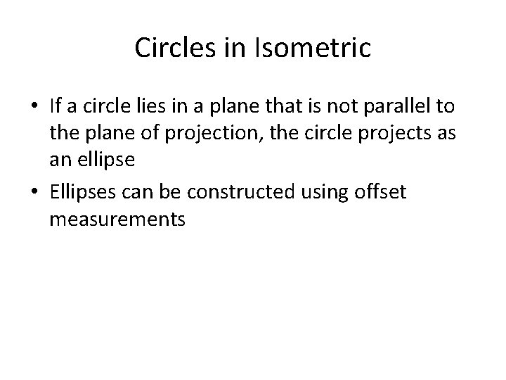 Circles in Isometric • If a circle lies in a plane that is not