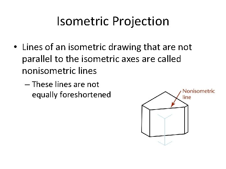 Isometric Projection • Lines of an isometric drawing that are not parallel to the