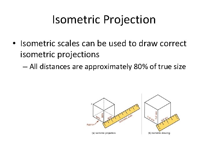 Isometric Projection • Isometric scales can be used to draw correct isometric projections –