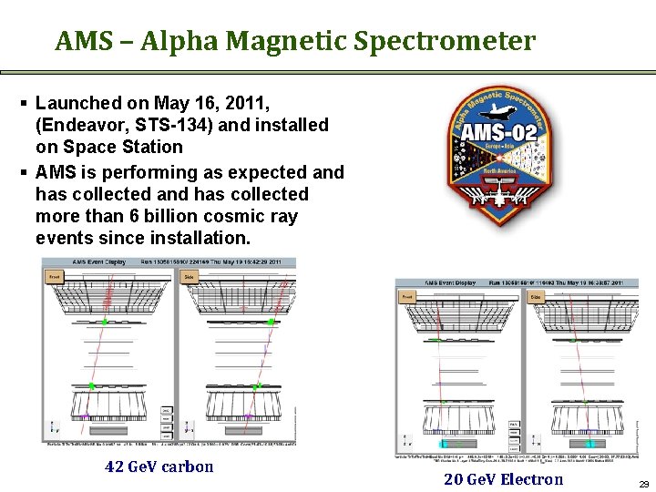 AMS – Alpha Magnetic Spectrometer § Launched on May 16, 2011, (Endeavor, STS-134) and