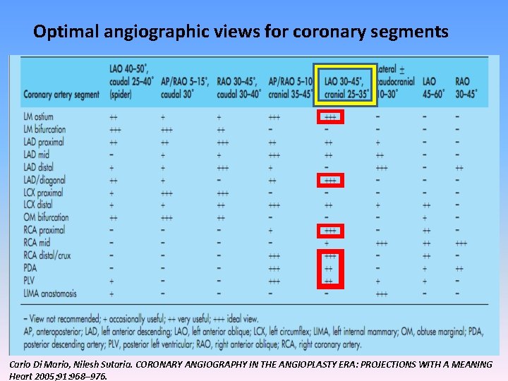 Optimal angiographic views for coronary segments Carlo Di Mario, Nilesh Sutaria. CORONARY ANGIOGRAPHY IN