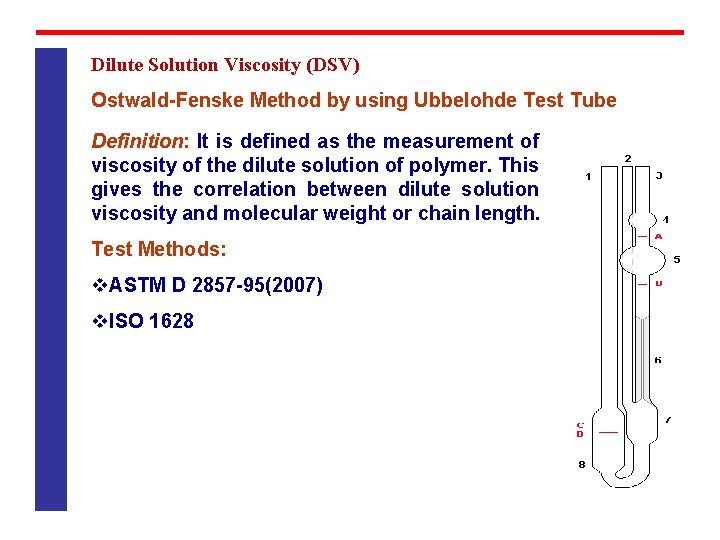 Dilute Solution Viscosity (DSV) Ostwald Fenske Method by using Ubbelohde Test Tube Definition: It