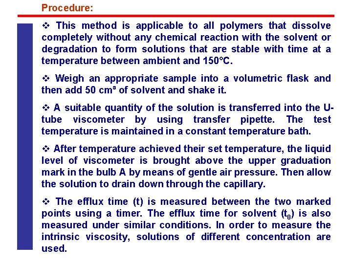 Procedure: v This method is applicable to all polymers that dissolve completely without any Procedure: v This method is applicable to all polymers that dissolve completely without any