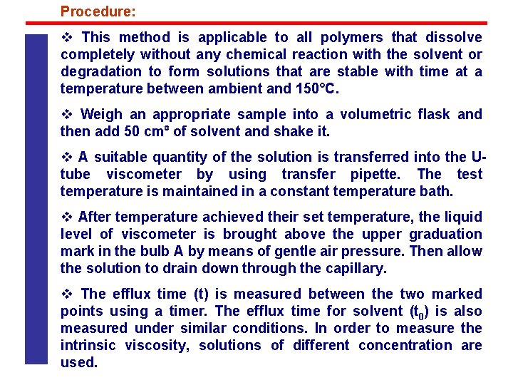 Procedure: v This method is applicable to all polymers that dissolve completely without any