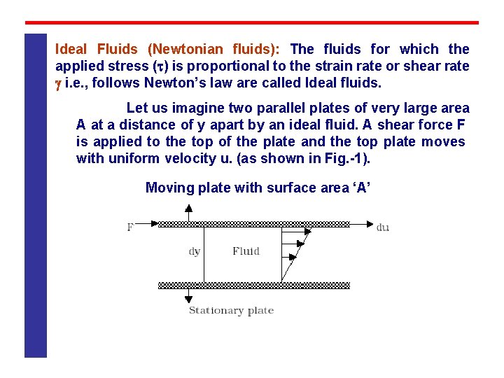 Ideal Fluids (Newtonian fluids): The fluids for which the applied stress ( ) is Ideal Fluids (Newtonian fluids): The fluids for which the applied stress ( ) is