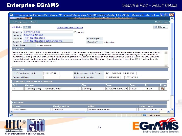 Enterprise EGr. AMS Search & Find – Result Details 12 Copyright © 2004 HTC