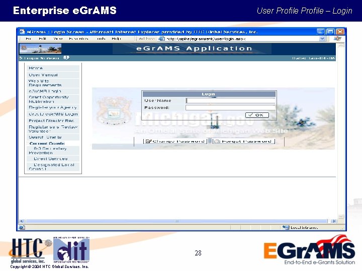 Enterprise e. Gr. AMS User Profile – Login 28 Copyright © 2004 HTC Global
