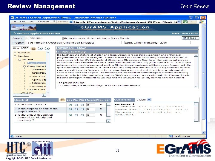 Review Management Team Review 51 Copyright © 2004 HTC Global Services, Inc. 