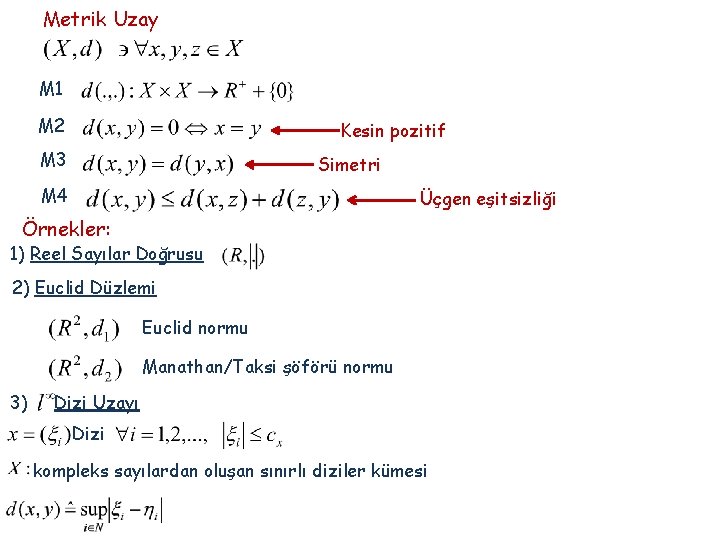 Metrik Uzay M 1 M 2 Kesin pozitif M 3 Simetri M 4 Üçgen