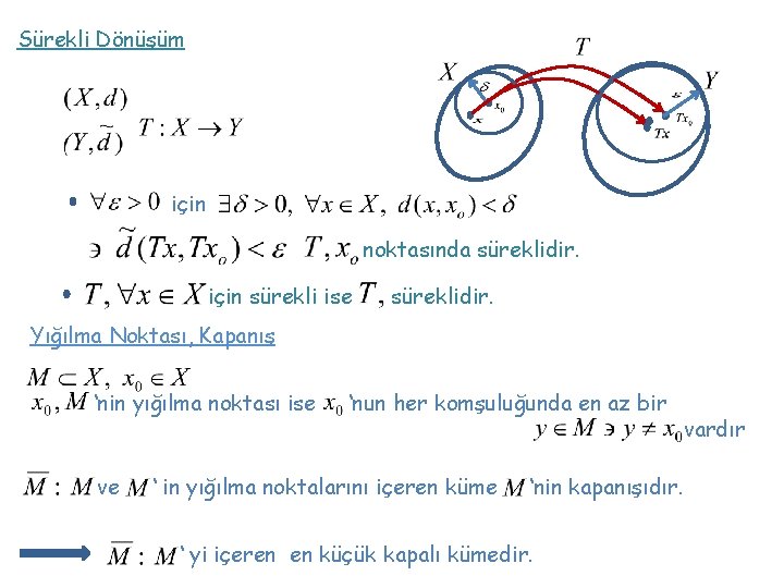 Sürekli Dönüşüm için noktasında süreklidir. için sürekli ise süreklidir. Yığılma Noktası, Kapanış ‘nin yığılma