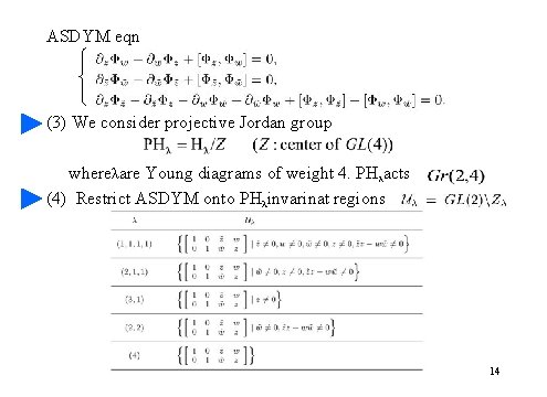 ASDYM eqn (3) We consider projective Jordan group whereλare Young diagrams of weight 4.