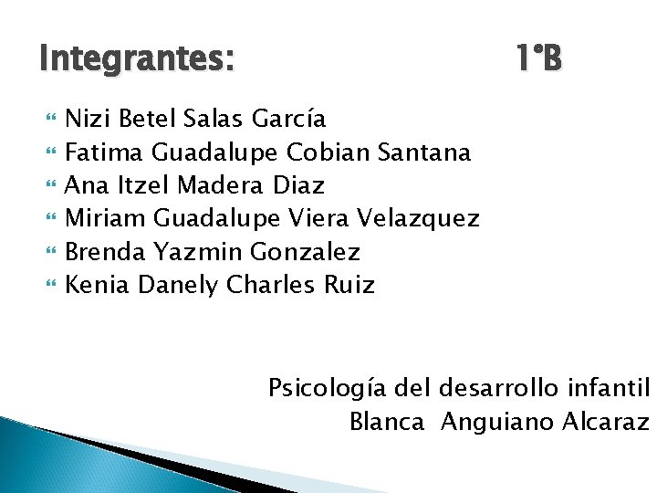 Integrantes: 1°B Nizi Betel Salas García Fatima Guadalupe Cobian Santana Ana Itzel Madera Diaz