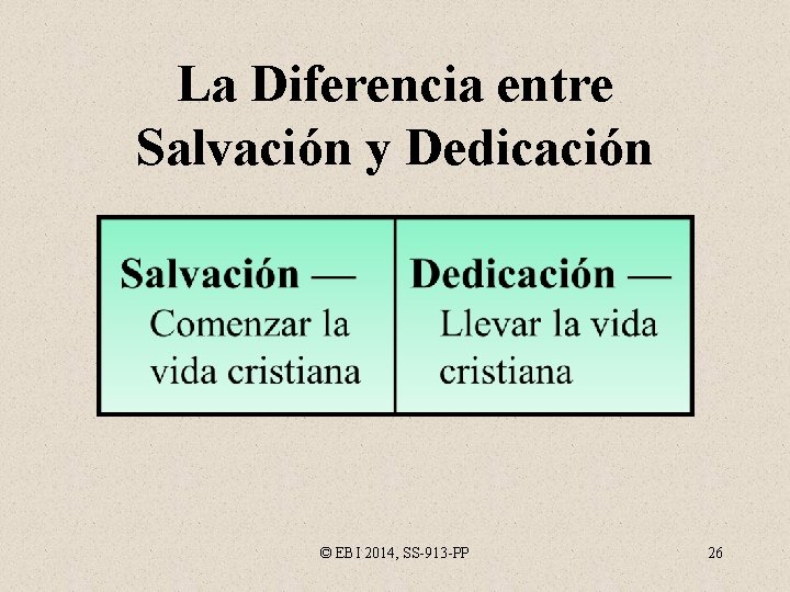 La Diferencia entre Salvación y Dedicación © EBI 2014, SS-913 -PP 26 