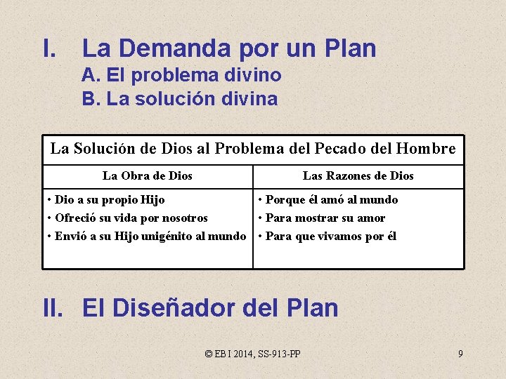 I. La Demanda por un Plan A. El problema divino B. La solución divina