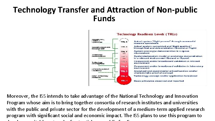  Technology Transfer and Attraction of Non-public Funds Moreover, the ISS intends to take