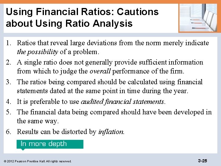 Using Financial Ratios: Cautions about Using Ratio Analysis 1. Ratios that reveal large deviations