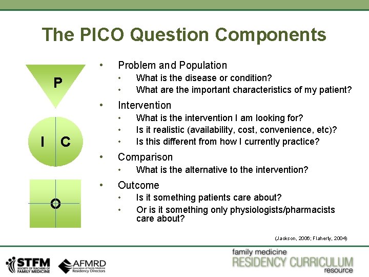 The PICO Question Components • • • P • I Problem and Population Intervention The PICO Question Components • • • P • I Problem and Population Intervention