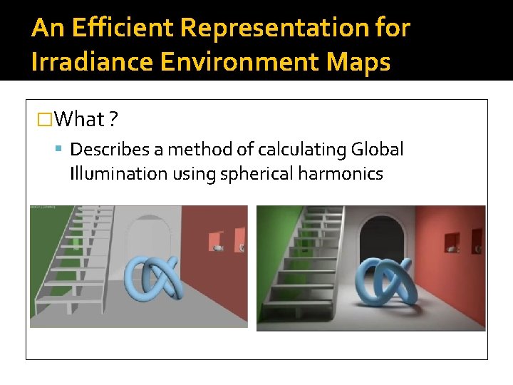An Efficient Representation for Irradiance Environment Maps �What ? Describes a method of calculating