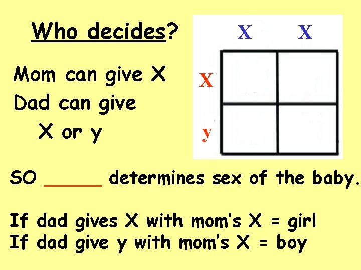 Who decides? Mom can give X Dad can give X or y X X