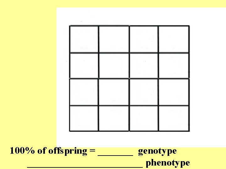 100% of offspring = _______ genotype ____________ phenotype 