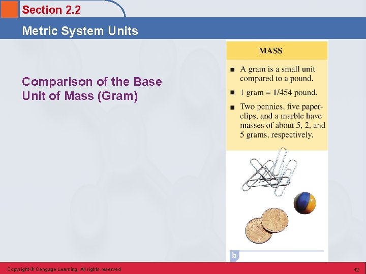 Section 2. 2 Metric System Units Comparison of the Base Unit of Mass (Gram)